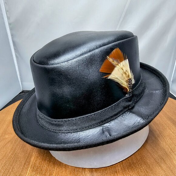 Soho Trilby Black Leather Fedora Hat | American Hat Makers | NWT | Small 6 7/8 - Picture 1 of 8